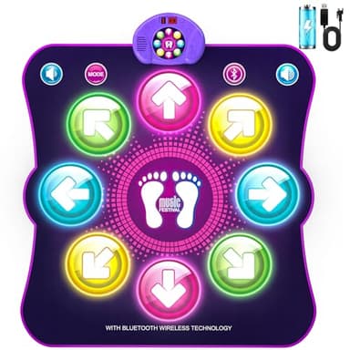 LEAPRCSTORE Tapis de Danse pour Enfants, 8 Flèches de Lumière LED Musique Pad de Danse Musical avec 6 Modes de Jeu, Batterie, Jouet Cadeau d'anniversaire de Noël pour Garçons Filles de 3 à 12 Ans