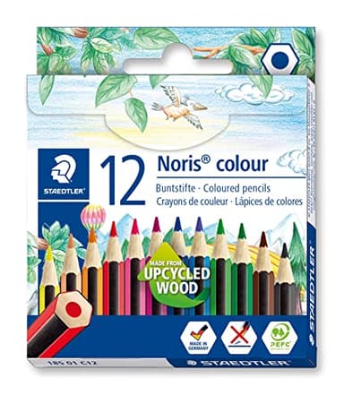 Staedtler - Noris 185 - Etui Carton 12 Crayons De Couleur Courts Assortis - Bois Upcyclé - 185 01 C12