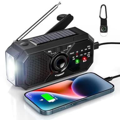 UOHHBOE Radio Portable Manivelle Radio Solaire Survie AM/FM Petit Dynamo USB-C 2500mAh Rechargeable avec Lampe de Poche LED Alarme SOS Boussole pour Urgence Extérieure Randonnée Camping