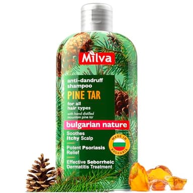 Milva Shampoing Dermatite Séborrhéique Goudron de Pin - Natural Shampoing Psoriasis Cuir Chevelu Traitement - Irrité Anti Démangeaisons, Shampooing Antipelliculaire - 200ml Shampoing Antipelliculaire