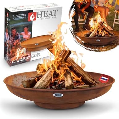 HEAT Outdoor Living Brasero 60 cm Acier Noir - Brasero Exterieur pour Jardin - Brasero Barbecue & Plancha - Brasero Exterieur Barbecue en Acier de Haute qualité pour soirées de détente - 60x60x16 cm