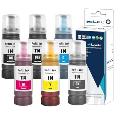 LCL 114 Encre Compatible avec Epson 114 Bouteille d'encre Multipack Compatible pour Epson EcoTank ET-8500 ET-8550 (6-Pack, Noir/Photo Noir/Cyan/Magenta/Jaune/Gris)