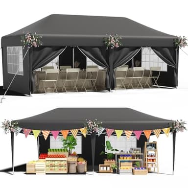 TRIUMPHKEY Tonnelle Pliante 3x6 Imperméable avec 6 Côtés, Barnum 3x6 avec Rideaux, Barnum Pliant Acier pour Faire Les Marchés, Jardin, Férié, Réunions, Gris