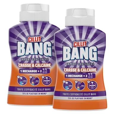 Cillit Bang Crasse Et Calcaire - Nettoyant Salle De Bain Anti Calcaire - 2 Recharges = 4 Sprays - 2x200 ml