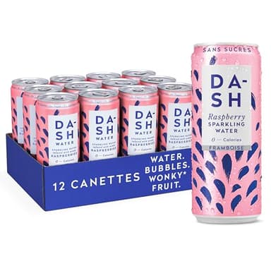 DASH 12x Eaux pétillantes aromatisées à la framboise. SANS Sucre, SANS Édulcorant, SANS calories – Infusées avec des Fruits rejetés (12x330ml)