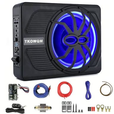 TKOWQM Caisson de Basse pour Voiture,Subwoofer alimenté sous Le siège Ultra - Mince de 10 Pouces 800W,Amplificateur Audio intégré pour Voiture/Piste avec lumière d'ambiance LED Bleue