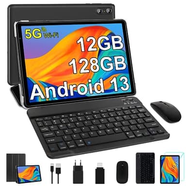 SEBBE Tablette 10 Pouces Android 13 Tablette 12 Go RAM+128 Go ROM (TF 1 to), Tablette Tactile avec Processeur Octa-Core 2.0 GHz, 5G WiFi丨5+8MP丨6000mAh丨Bluetooth 丨Certifié GMS丨2 en 1 Tablette - Noir