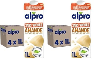 Alpro - Boisson Végétale - Lait d'Amande Non Grillée Sans Sucres - 1L - Lot de 8x1L