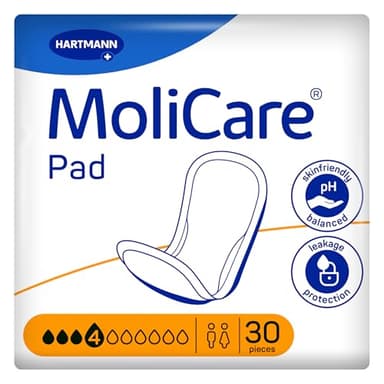 MoliCare Pad Lot de 30 serviettes d'incontinence extra longues pour adultes souffrant d'incontinence moyenne, neutralisant les odeurs, protection contre les fuites, protection avancée de la peau