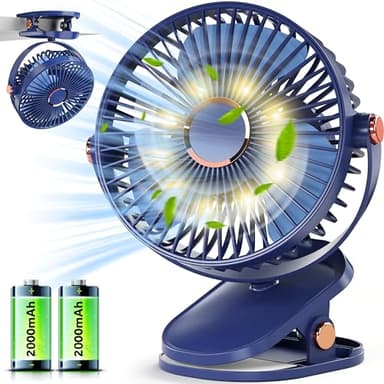 BoriYa Ventilateur USB Portable - Petit Ventilateur de Table LED, 4000mAh Rechargeable, Silencieux, Pince, 15h+ Batterie, Pour Bureau