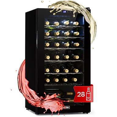 Klarstein Cave a Vin sur Pieds, Caves à Vin de 74L avec une Porte en Verre, Cave a Vins à Zone Unique, Bar Intérieur/Extérieur, Frigo vin, Cave a Vin de Vieillissement, Petite Cave à Vin 28 Bouteilles