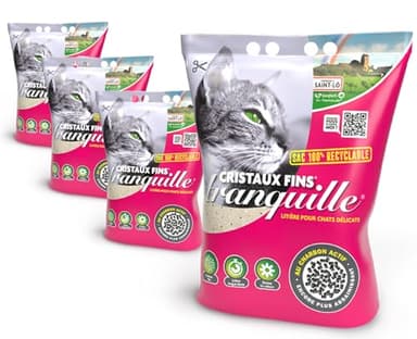Tranquille - Litière pour Chat Silice Cristaux Fins + Charbon Actif – Ultra Absorbante & Anti-Odeur – Lot de 4 x 3,70L – Litière Hygiénique sans Poussière – Confort Chat & Fraîcheur Intérieure