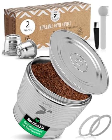capsule espresso rechargeable et réutilisable compatible pour machine à café Nespresso (2 unités) dosette café à remplir en acier inox permanente metal zéro déchet