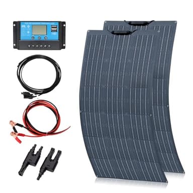 XINPUGUANG Kit Panneau Solaire 200W 12V, 2 pcs 100W 12V Flexible Module Solaire monocristallin, Contrôleur 20A pour Camping-Car, Bateau, Tente, Voiture, remorque, Batterie 12 V