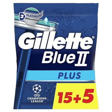 Gillette Blue II Plus Rasoirs Jetables x 20, Avec Bande Lubrifiante Et Deux Lames Ultra-Affûtées, Pour 5 Rasages De Près