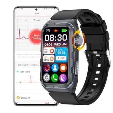 DigiKuber Montre Connectée ECG Homme Femme, 1,47" étanche Smartwatch avec Pression Artérielle, SpO2, Fréquence Cardiaque, Rappel de Message et d'appel pour Android iOS