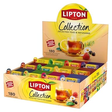 Lipton, Séléction Détente, Nouveau Coffret Thé et Infusions, 12 Goûts Différents, Thé Vert, Thé Noir et Infusions, Infusion à Froid ou Chaud, 1 Boite de 180 Sachets