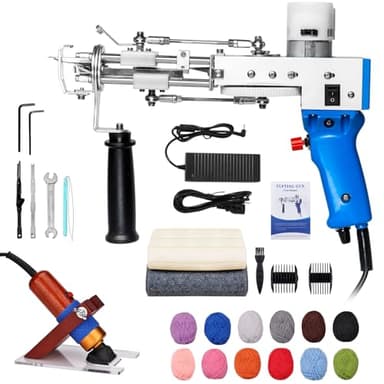 ZOWWFAST Kit de pistolet à tufting avec tondeuse à tapis, fil et chiffon à tufter, kit de pistolets à tufting pour tapis à haute vitesse pour le tissage de tapis (bleu)