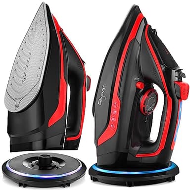 Lehmann LGOIR-2632 Fer à repasser à vapeur sans fil avec base | Température et débit de vapeur réglables | Repassage vertical, stop-goutte, anticalcaire, autonettoyant | avec réservoir d'eau