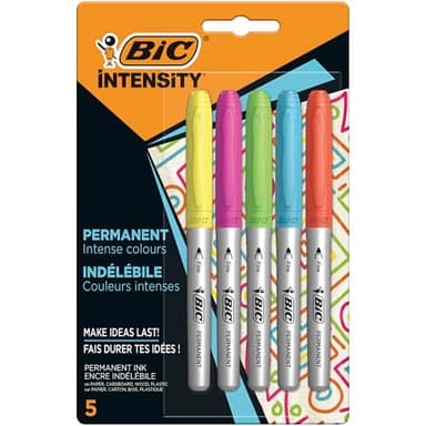 BIC Intensity Marqueur Indélébile Pointe Incurvée Fine et Corps Métallisé - Couleurs assorties, Blister de 5