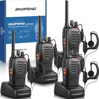 Talkie Walkie PMR446 Radios Deux Canaux 16 Canaux 4 Pcs Talkie Walkie Set Radio Longue Portée Rechargeable USB avec Casque et Lumières LED pour Sports de Plein Air, Chantiers de Construction