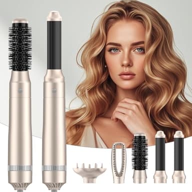 INMTFEI 5 en 1 Air Styler,3 Températures,multi-usages Brosse Soufflante Airbrush pour Sécher,Boucler,Lisser,séchage rapide,Soin capillaire aux ions négatifs,Antistatique,Protection anti surchauffe(Or)