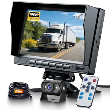Hodozzy Caméra de Recul Kit avec Ecran IPS 1080P 7 Pouces pour Caméra de Recul Grand Angle à Vision Nocturne Etanche IP69, Caméra Recul Filaire avec Connecteur Aviation 12V-24V pour Voiture, Camion