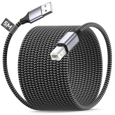 BLITEZZ Cable Imprimante,Cable Imprimante USB B Extra Long de 5m,Câble USB A vers B pour HP Scaner,Cordon USB Type B Tressé en Nylon pour Printer HP,Canon,Dell,Pixma,Epson,Lexmark,Xerox,Brother,Fax