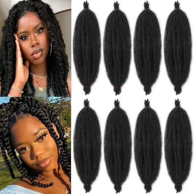 Xtrend 8 Packs 10 Pouces Afro Hair Pre-Séparée Spring Twist Faux Locs Marley Crochet Braiding Extensions de Cheveux Synthétiques 8 Mèches/Pack 1B#