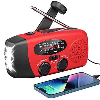 Radio Solaire d’Urgence, Radio à Manivelle Auto-alimentée avec Lampe de Poche LED, Météo AM/FM/WB avec Batterie Rechargeable 2000mAh pour Le Chargement d’Urgence du Téléphone Intelligent