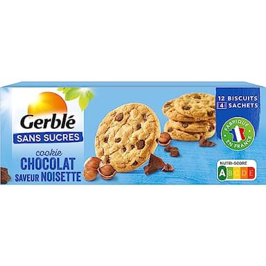 Gerblé Cookies Chocolat Noisette Sans Sucres – Biscuits Gourmands à Emporter, Sans Huile de Palme, Format Pratique 130g (4x3 cookies)