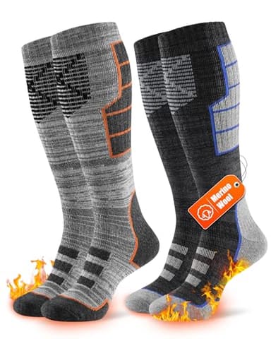 Niofind Chaussettes de Ski en Laine Mérinos, Lot de 2 Paires pour Hommes et Femmes, Thermiques Chaudes d'Hiver, Anti-Transpiration pour Ski Snowboard Randonnée Chasse Temps Froid