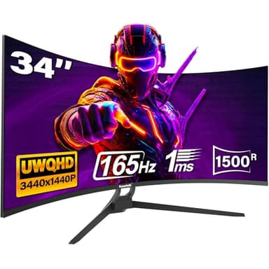 Gawfolk 34 Pouces Ultrawide Curved Gaming Monitor, 1500R PC Screen 165hz UWQHD 3440x1440, écran d'ordinateur incurvé avec FreeSync et Eye Care Technologie, supporte VESA 75 x 75 mm