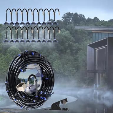 Kit Brumisateur Terrasse, dellyy Brumisateur Exterieur, 360° Brumisation Terrasse, Système de Refroidissement par Brumisation, pour le Jardin, la Pelouse, Stores, les Tentes (Noir, 20M)