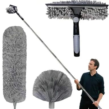 Plumeau Telescopique 6m, Tete De Loup Telescopique avec Extension RéGlable 1.5-6m, Balai AraignéE Tete De Loup Telescopique, Raclette De FenêTre, TêTe De Plumeau en Chenille pour Plafonds, Stores