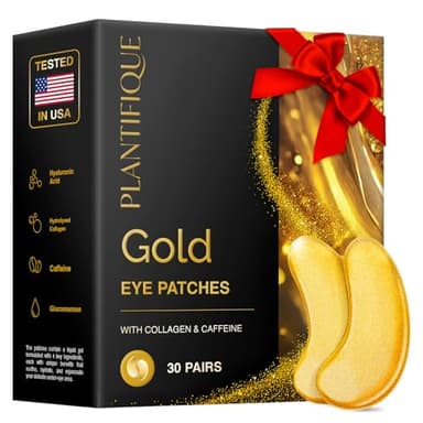 PLANTIFIQUE Skincare Patch Yeux Anti Poche Cernes | Or 24K Masque Visage Collagene Hydratant | Contour Yeux Femme et AntiCerne Homme | Soin Visage Anti Rides | 30 Paires