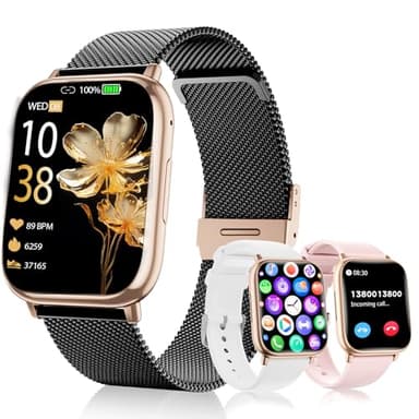 Miecgth Montre Connectée Femme 1.83" TFT Smartwatch avec Bluetooth Fitness 120+ Mode Sport Smart Watch Cardiofrequencemetre SpO2 Cycle Menstruel IP68 Sommeil Podomètre pour Android iOS (Or Noir)