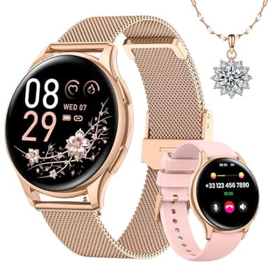 Sanorum Montre Connectée Femme avec Appel Bluetooth 1,27" Smartwatch Femme avec IP68 Fonction Féminine/24H Fréquence Cardiaque/24H SpO2/Suivi du Sommeil/120+Modes Sportif Podometre Android iOS Or Rose
