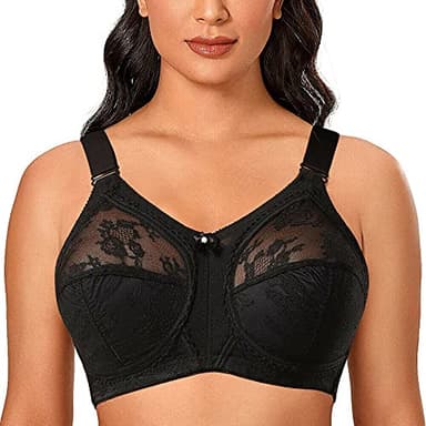 Ayigedu Soutien-gorge minimiseur en dentelle pour femme - Couverture complète - Maintien ferme - Non rembourré - Sans armatures, Noir , 38