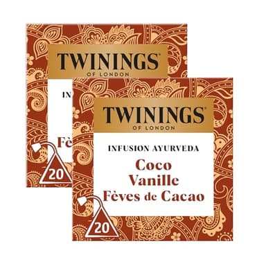 Twinings - Assortiment Découverte Ayurveda - Infusion Coco Vanille Fêves de coco - 40 Sachets - à Déguster Chaud ou Froid