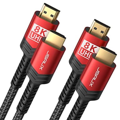 JSAUX 10K 8K Cable HDMI 3M 2 Paquets, Cable HDMI 2.1 48Gbps Haute Vitesse Câble HDMI, 4K@120Hz 144Hz, 8K@60Hz, HDCP 2.2 & 2.3, HDR 10, eARC Compatible avec PS5 PS4 Dolby -Rouge