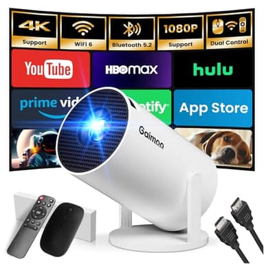 [App intégrée] Vidéoprojecteur 2026 Rétroprojecteur Portable Mini Projecteur Dual Contrôle avec Souris Android TV WiFi 6 BT5.2 180° Rotation Compatible avec HDMI/TV Stick/USB
