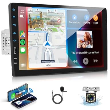 VECHTEL Autoradio 1 Din avec Carplay Android Auto sans Fil, Autoradio Carplay à Écran Tactile de 9 Pouces, Radio FM, Support Mirror Link, USB, Commandes au Volant, Micro, Caméra de Recul