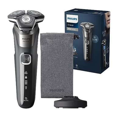Philips Rasoir Series 5000 - rasoir électrique Wet & Dry gris carbone avec tondeuse rétractable intégrée, pochette souple, capuchon de protection et socle de charge (modèle S5887/13)