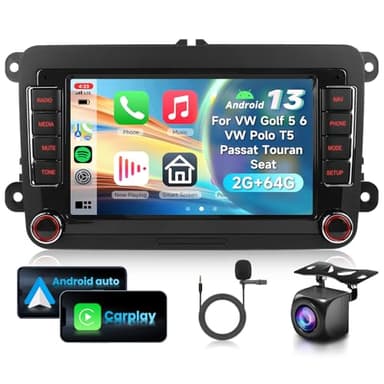 2G&64G VECHTEL 7" Autoradio pour VW Golf 5 6 VW Polo T5 Passat Touran Seat avec Carplay Android Auto sans Fil,Android 15,Bluetooth FM/RDS Radio,EQ,Mirror Link,Navigation Wi-FI/caméra de recul AHD