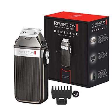 Remington Tondeuse Barbe [Design Vintage Premium] Heritage (Lames Acier Inoxydable Auto-Affûtées, 8 Sabots 1,5-15 mm, Secteur/Sans fil 60min, Charge Rapide USB, Pochette) Tondeuse MB9100