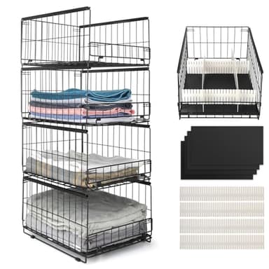 Wuciray Lot de 4 Organisateur Armoire Vetement Placard Rangement Boite Rangement Armoire Vetement Organisateur Placard Vetement Pliable Empilable Métal pour Chambre Penderie Vetement (4)