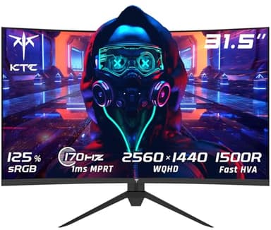 KTC 32'' Ecran PC Gamer Incurvé, 170Hz 1ms Moniteur Gaming, WQHD 2K 2560 x 1440p, VA 1500R sans Cadre, HDR10, AMD FreeSync & G-Sync, écran de réduction de la lumière Bleue, VESA, DP, HDMI, H32S17