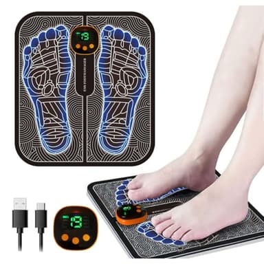 HENESE EMS Foot Massage Pad,Masseur de Pieds électrique Pliable et Portable pour la Circulation Sanguine et le Soulagement des Douleurs Musculaires, 8 modes, 19 fréquences réglables