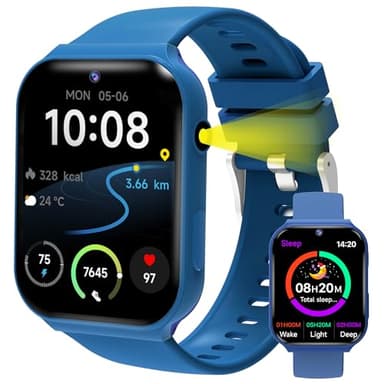 Tzzulsx Montre Connectée Enfant avec 18 Jeux Éducatifs, Fonction Sommeil et Caméra - Ecran Tactile 1.83 Pouces, Tracker d'Activité avec Podomètre, Réveil, pour Filles et Garçons